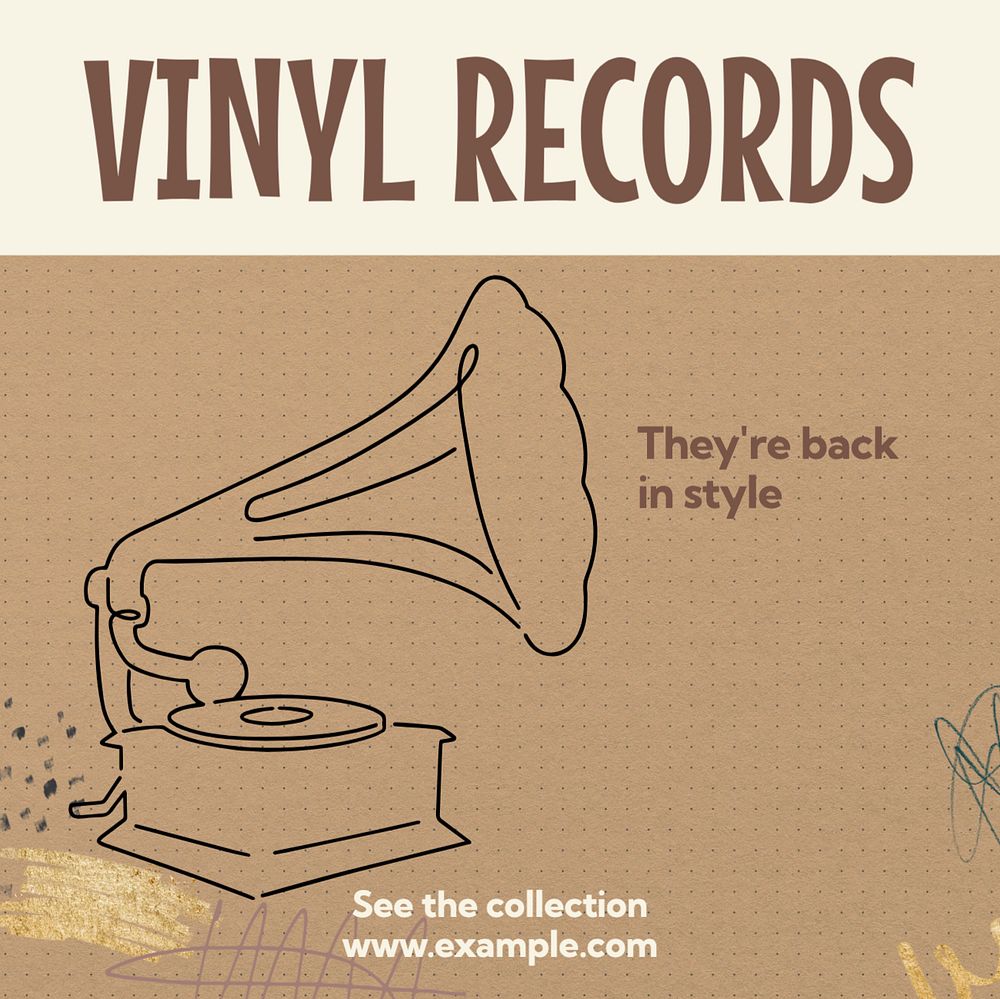 Vinyl records Instagram post template, editable text