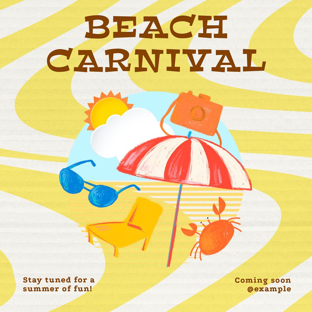 Beach carnival Instagram post template, editable text