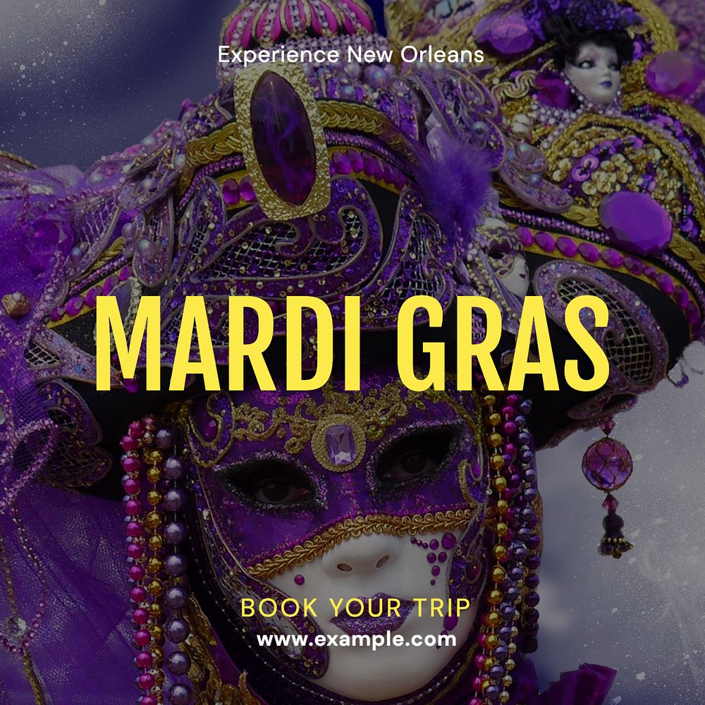 Mardi Gras Instagram post template, editable text