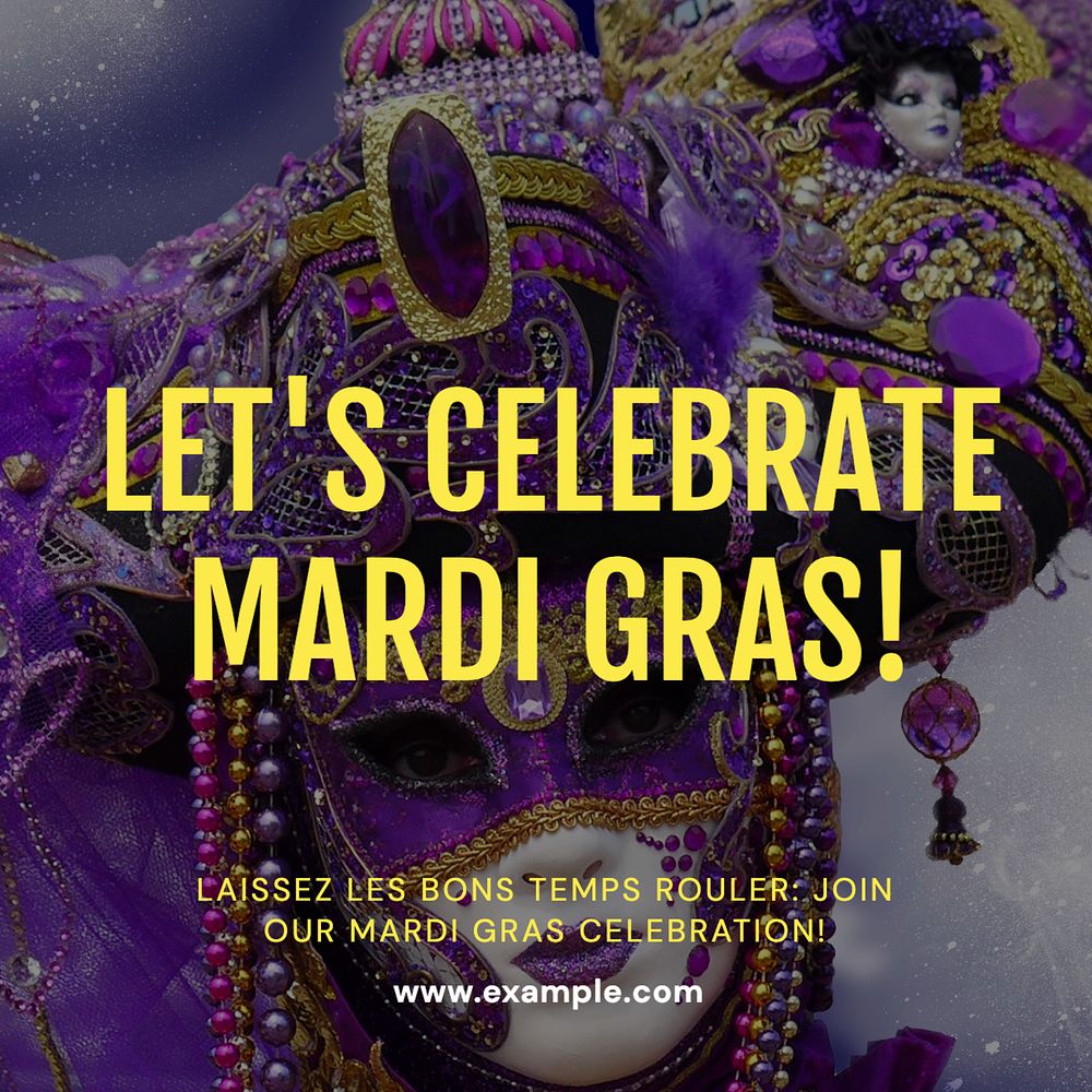 Mardi gras Instagram post template, editable text