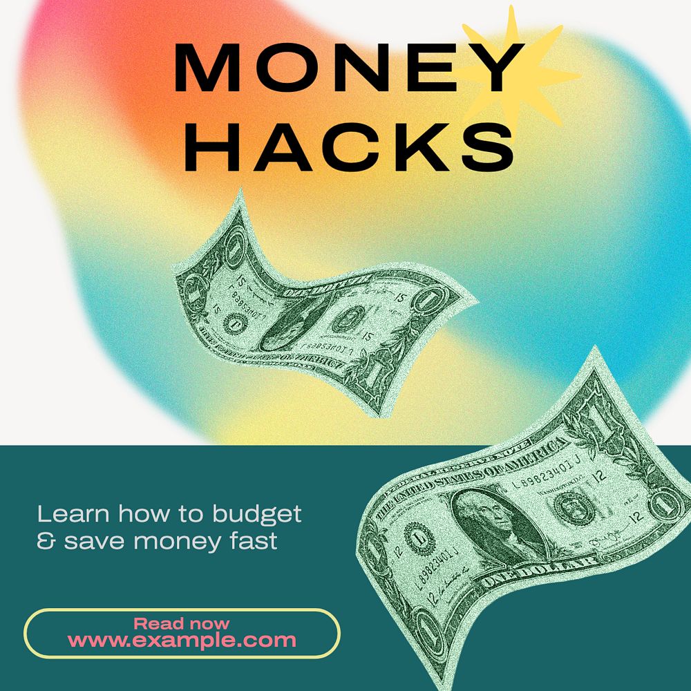 Money hacks article Instagram post template, editable text