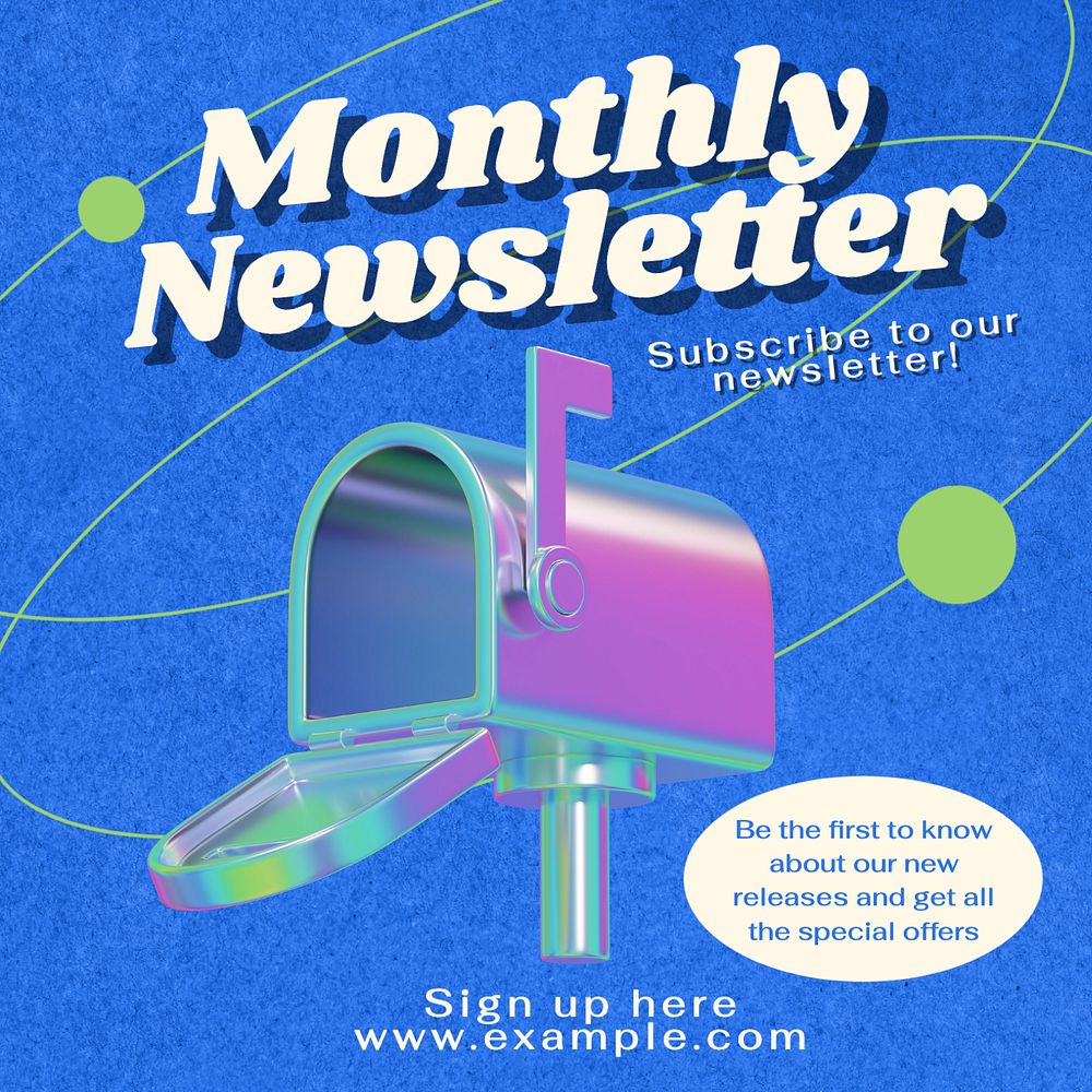 Monthly newsletter Instagram post template, editable text