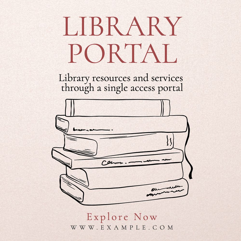 Library portal Instagram post template, editable text