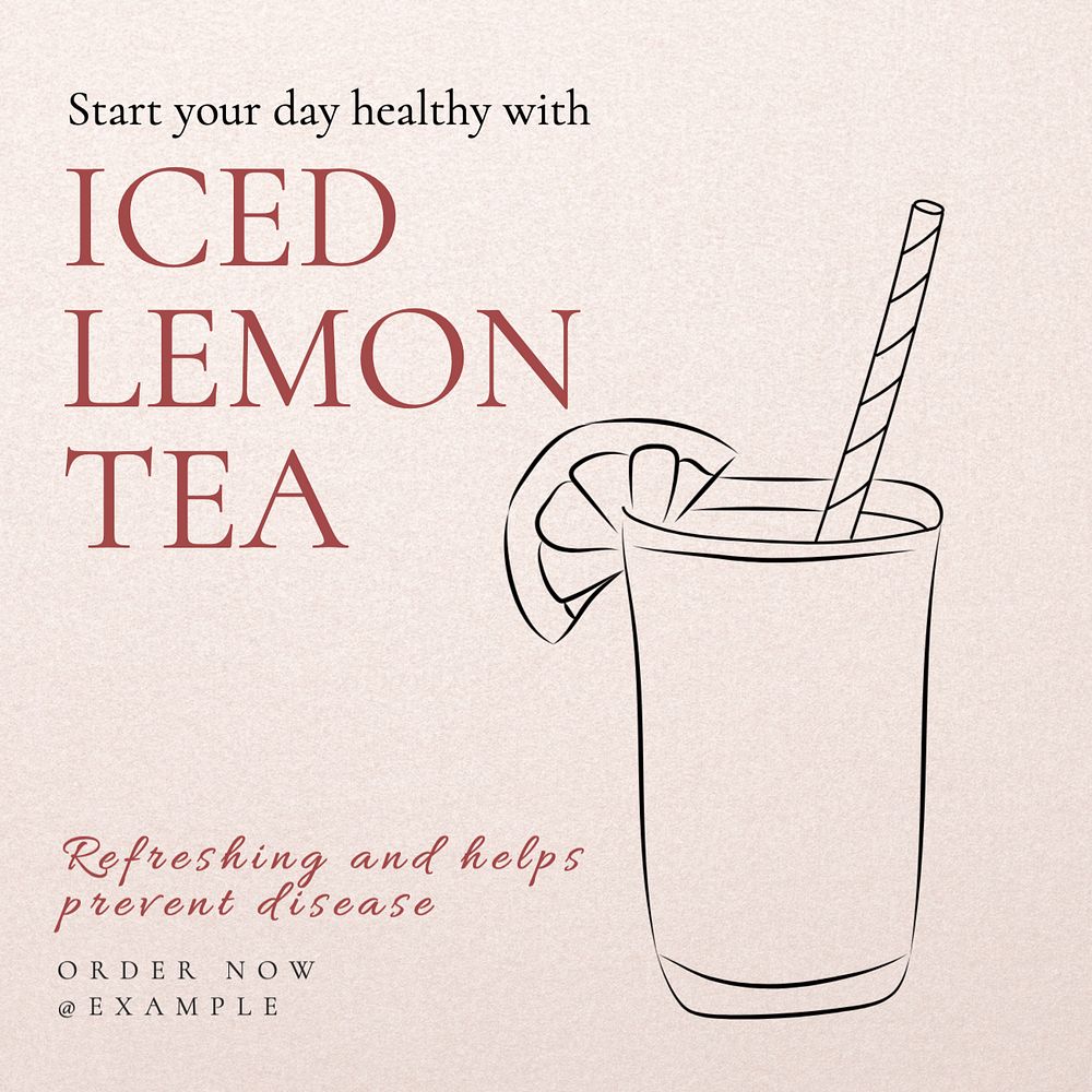 Iced lemon tea Instagram post template, editable text