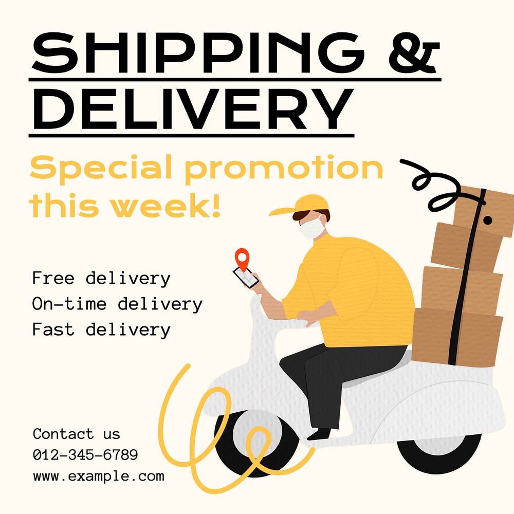 Shipping & delivery Instagram post template, editable text