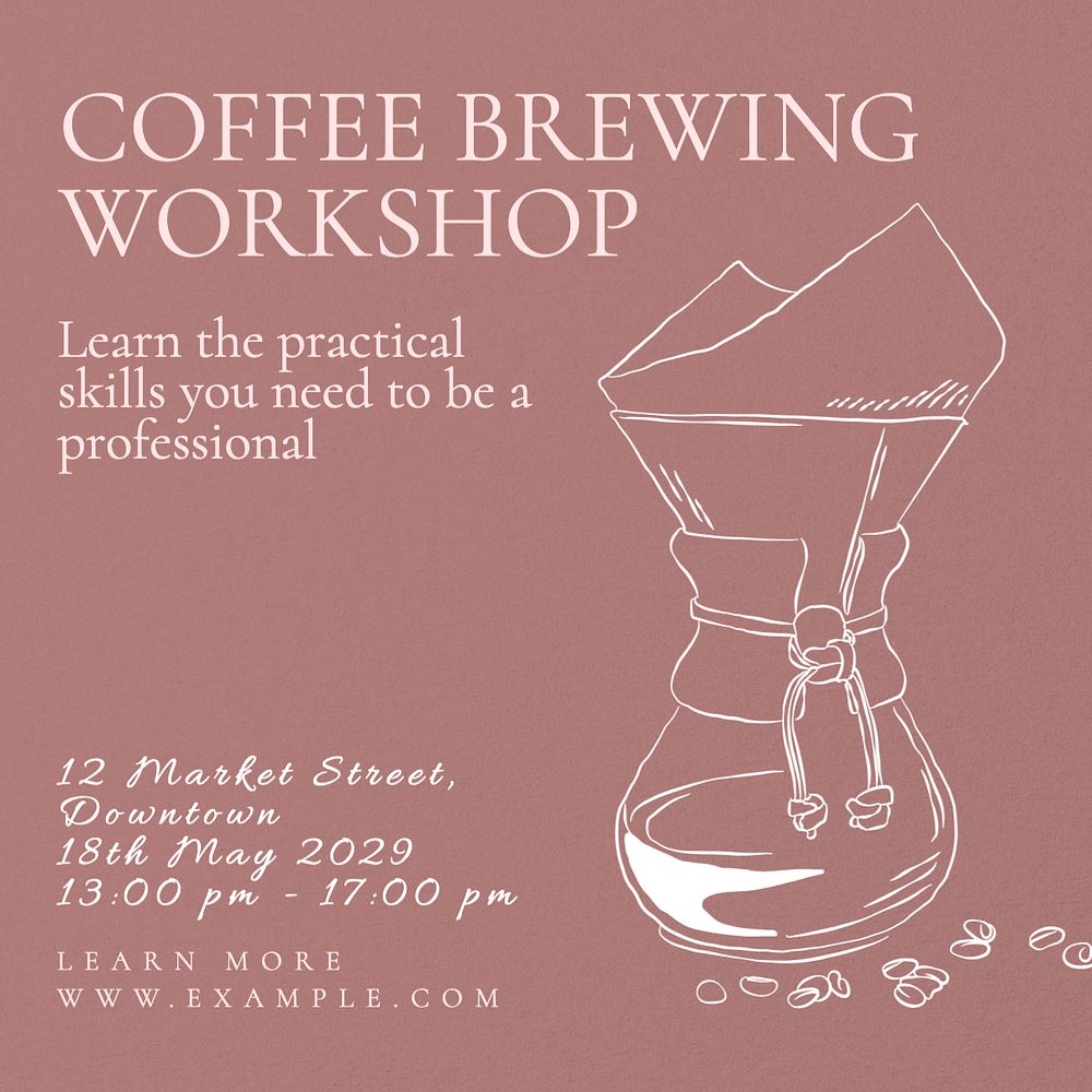 Coffee brewing workshop Instagram post template, editable text