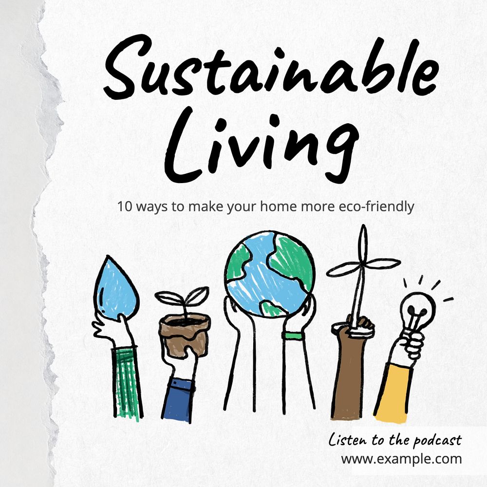 Sustainable living Instagram post template, editable text