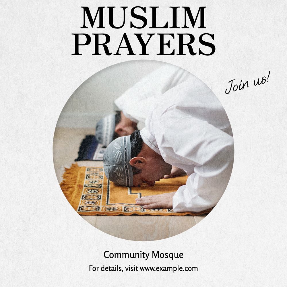 Muslim prayers Instagram post template, editable text