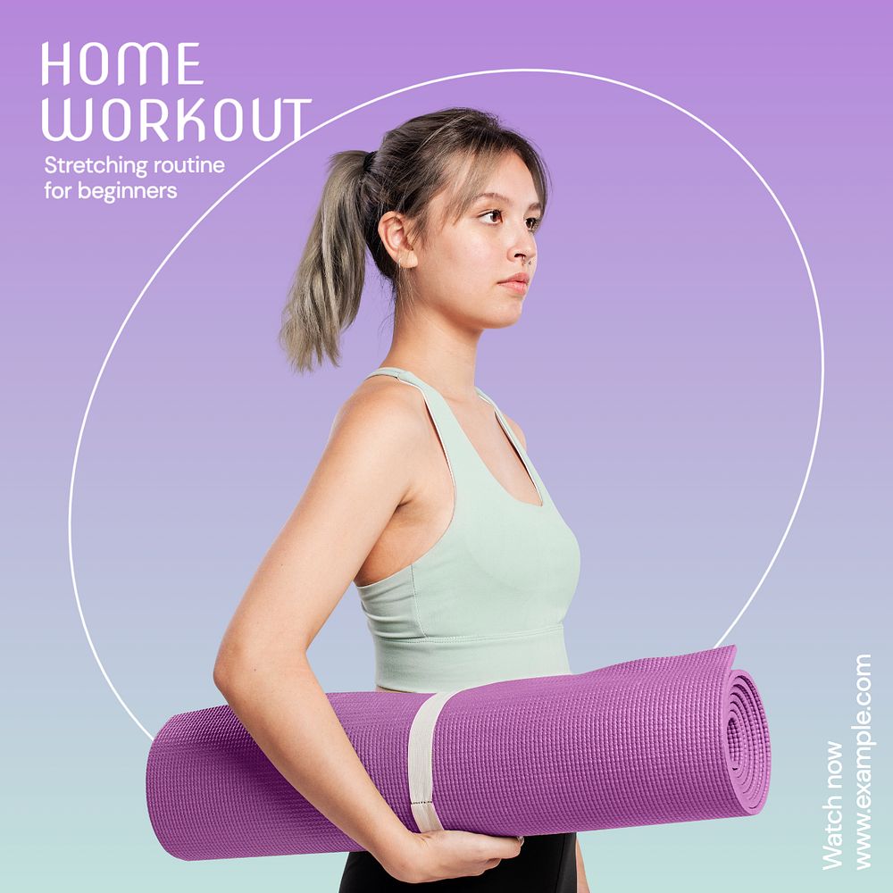 Home workout Instagram post template, editable text