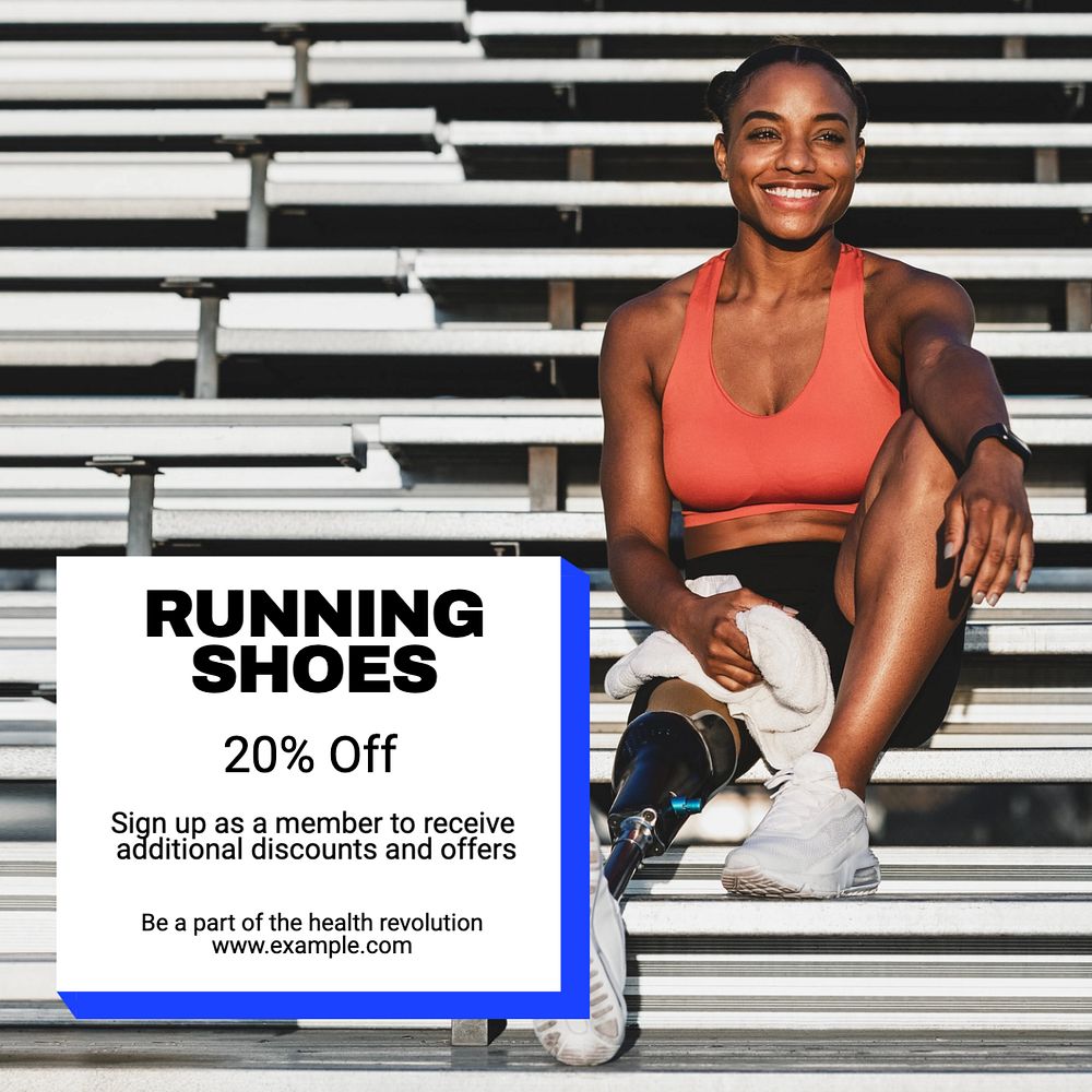 Running shoes Instagram post template, editable text