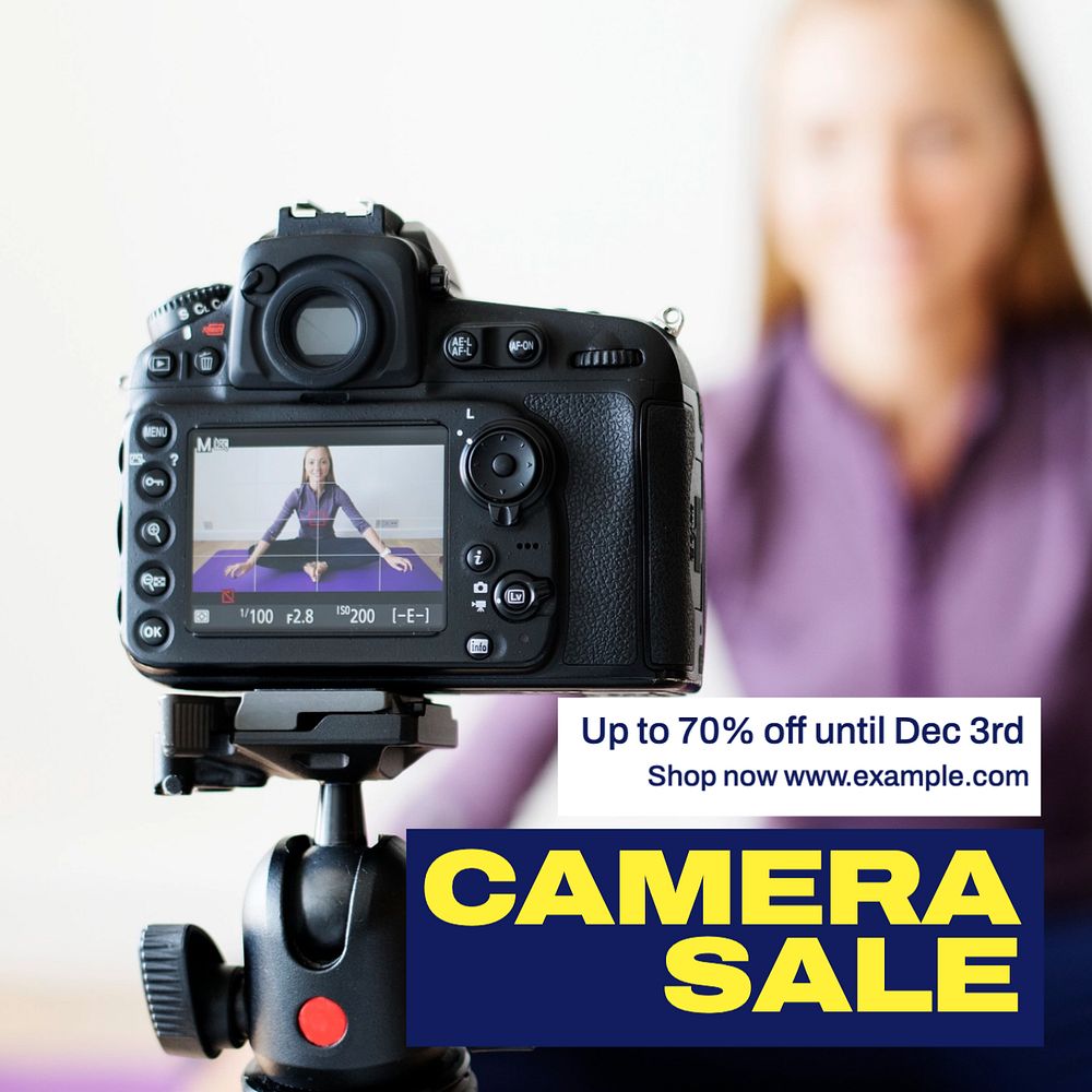 Camera sale Instagram post template, editable text