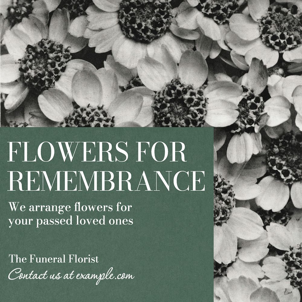 Funeral flowers Instagram post template, editable text