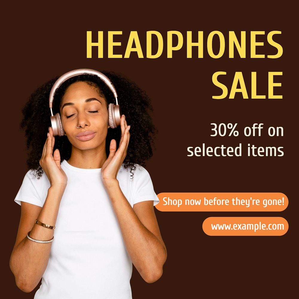 Headphones sale Instagram post template, editable text