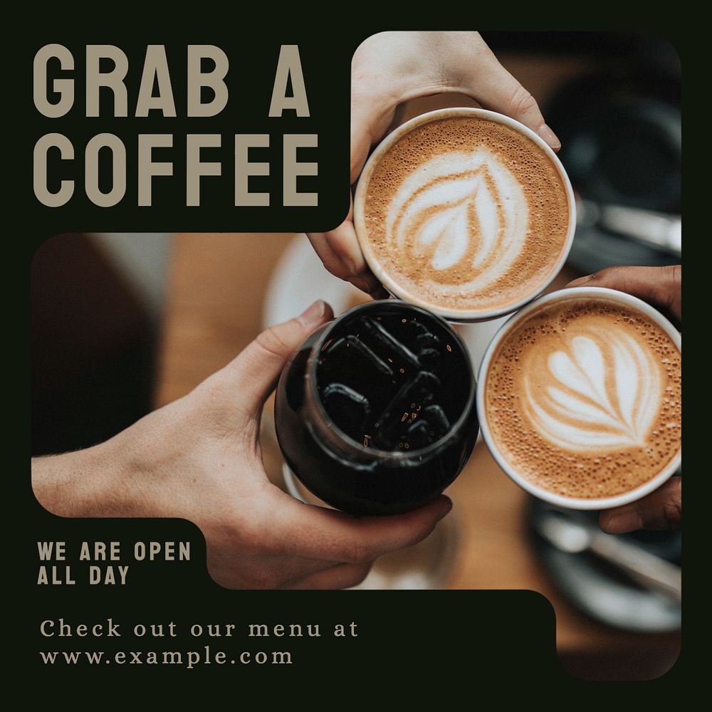 Grab a coffee Instagram post template, editable text