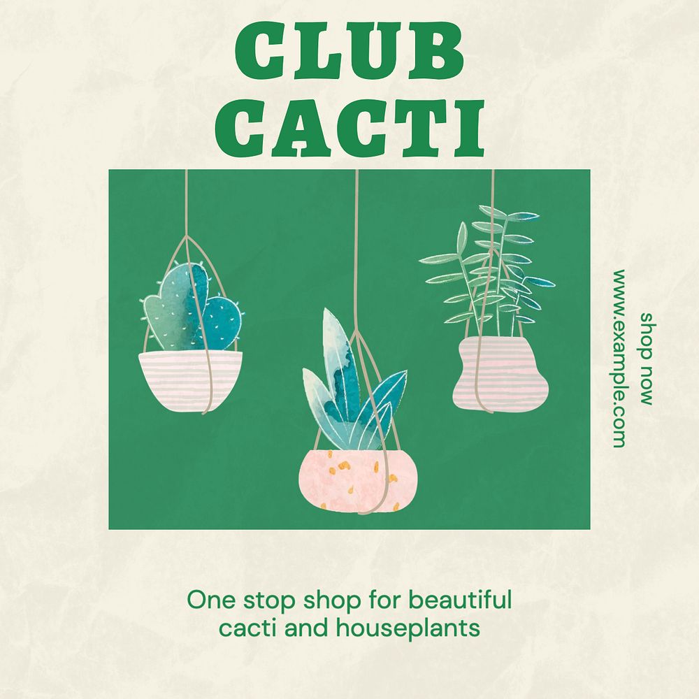 Club cacti Instagram post template, editable text