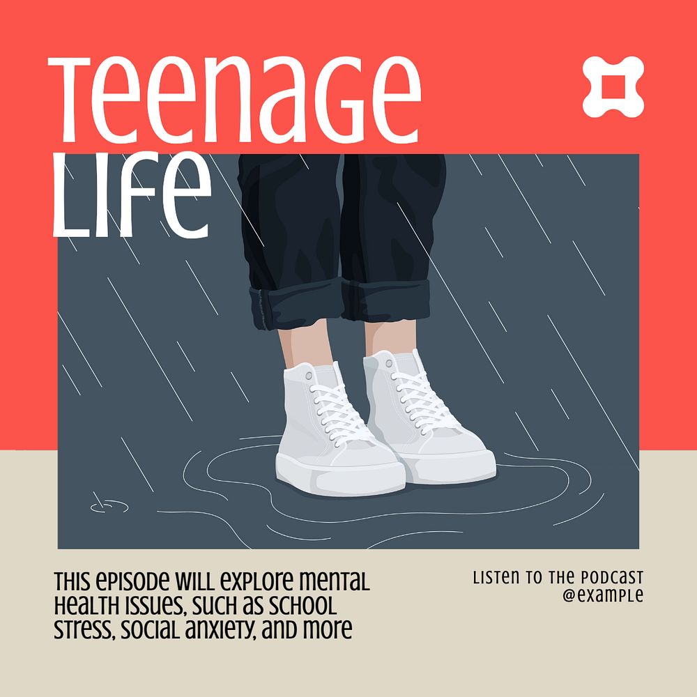 Teenage life Instagram post template, editable text