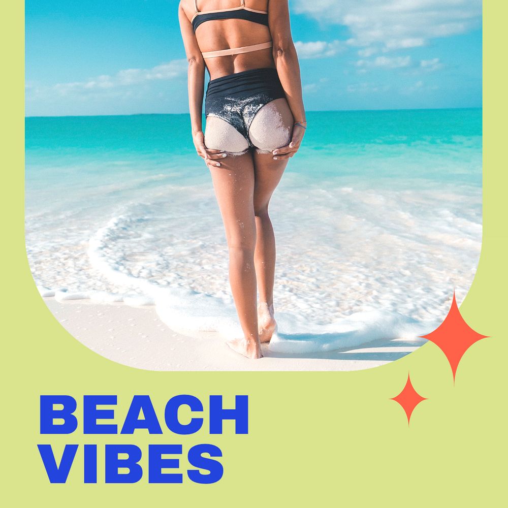 Beach vibes Instagram post template, editable text