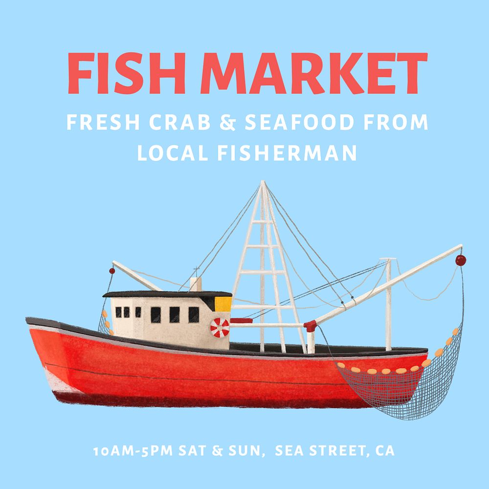 Fish market Instagram post template, editable text