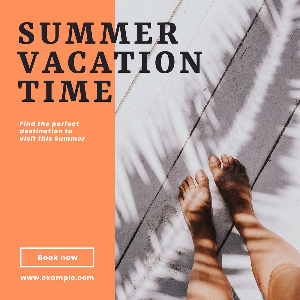 Summer vacation time Instagram post template, editable text