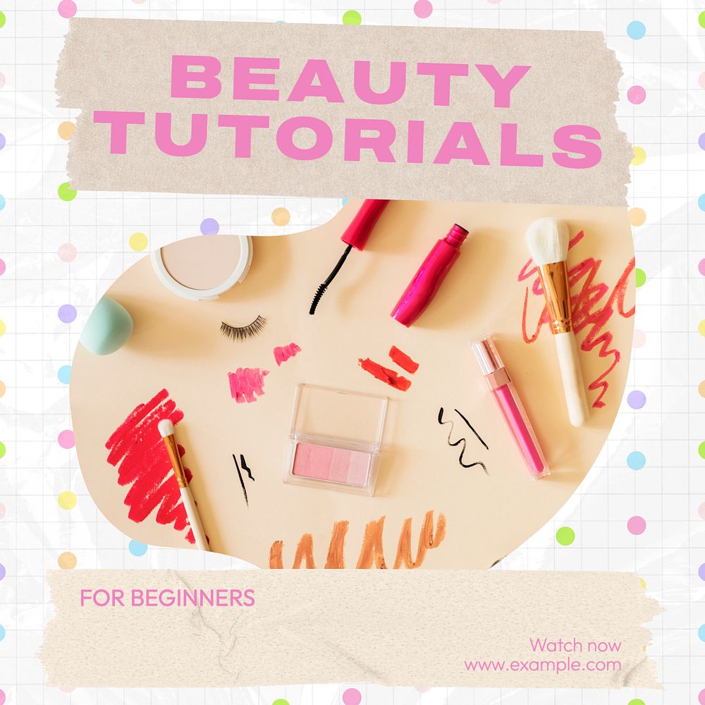 Beauty tutorials Instagram post template, editable text