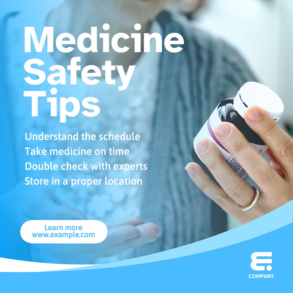 Medicine safety tips Instagram post template, editable text