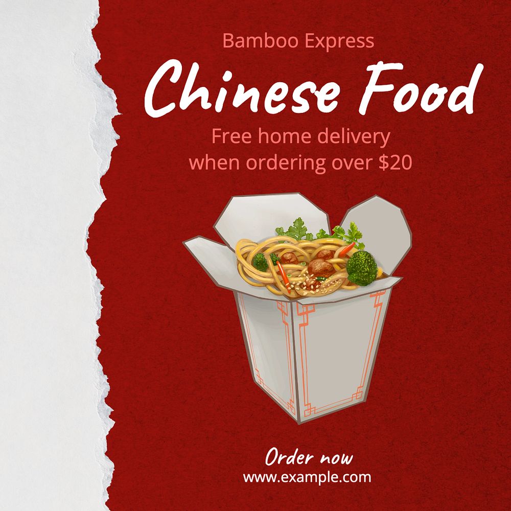 Chinese food  Instagram post template, editable text