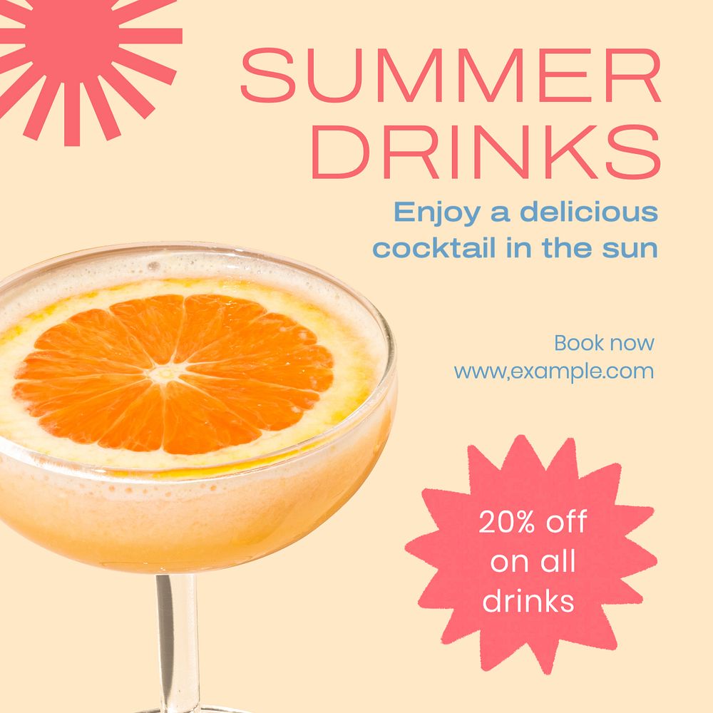 Summer drinks  Instagram post template, editable text