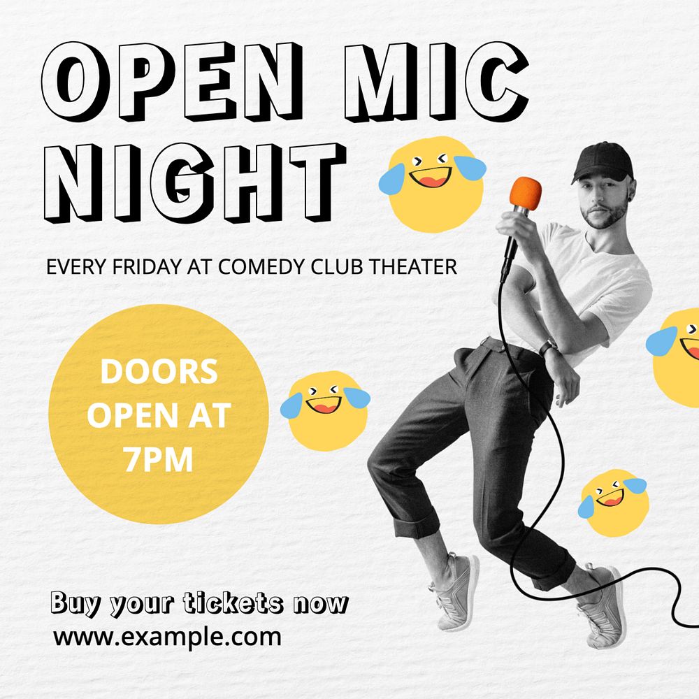 Open mic night  Instagram post template, editable text