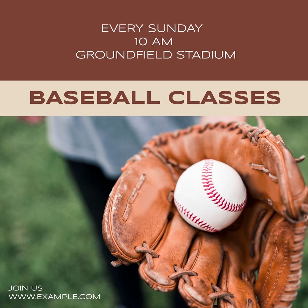 Baseball classes Instagram post template, editable design