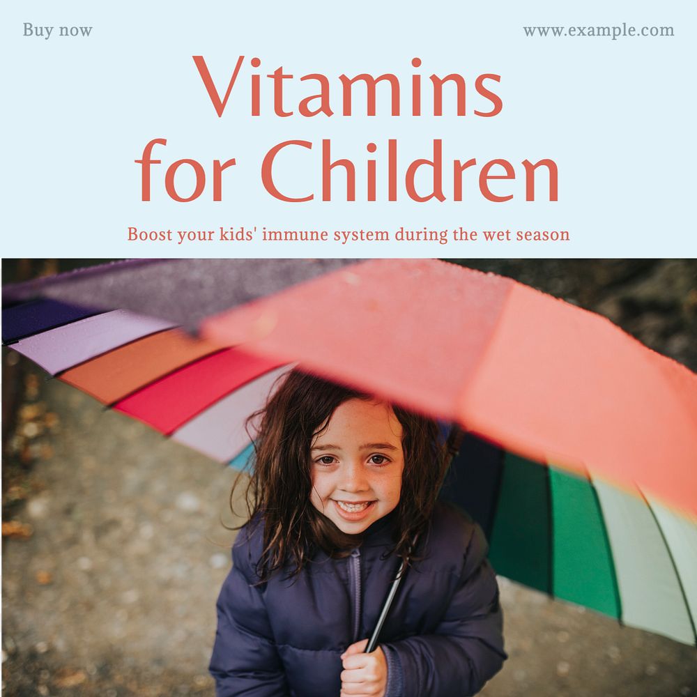 Children vitamins Instagram post template, editable text