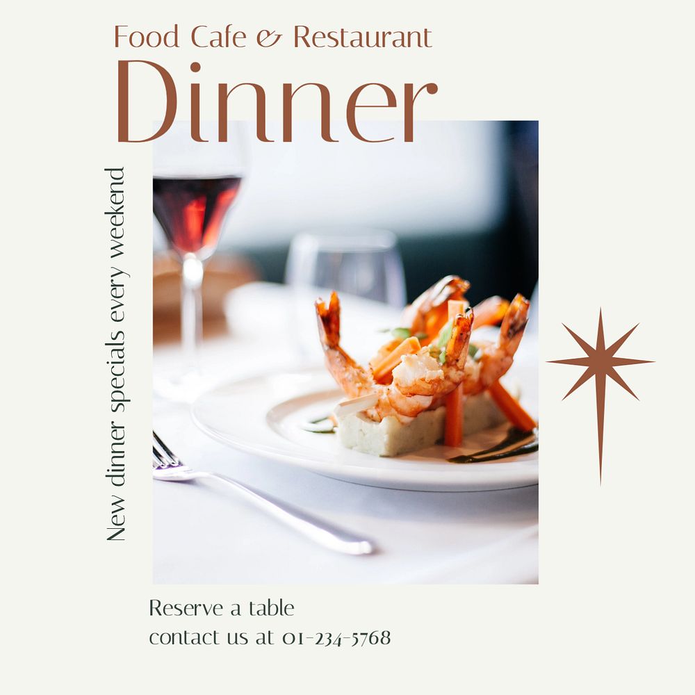 Dinner Instagram post template, editable design