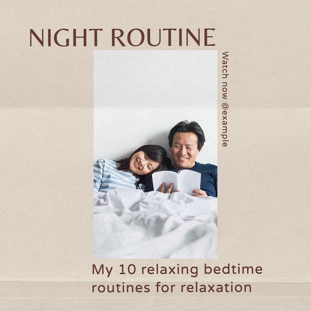 Night routine Instagram post template, editable text