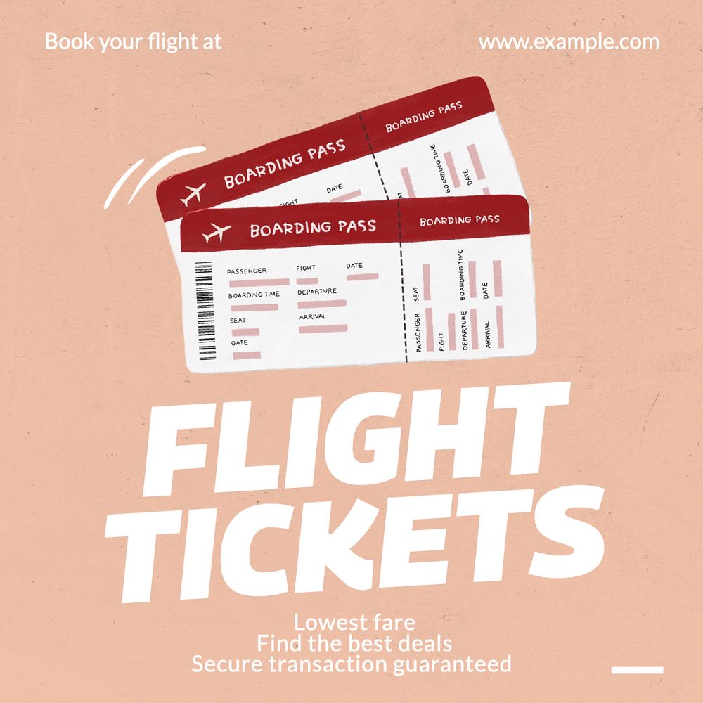 Flight tickets Instagram post template, editable text