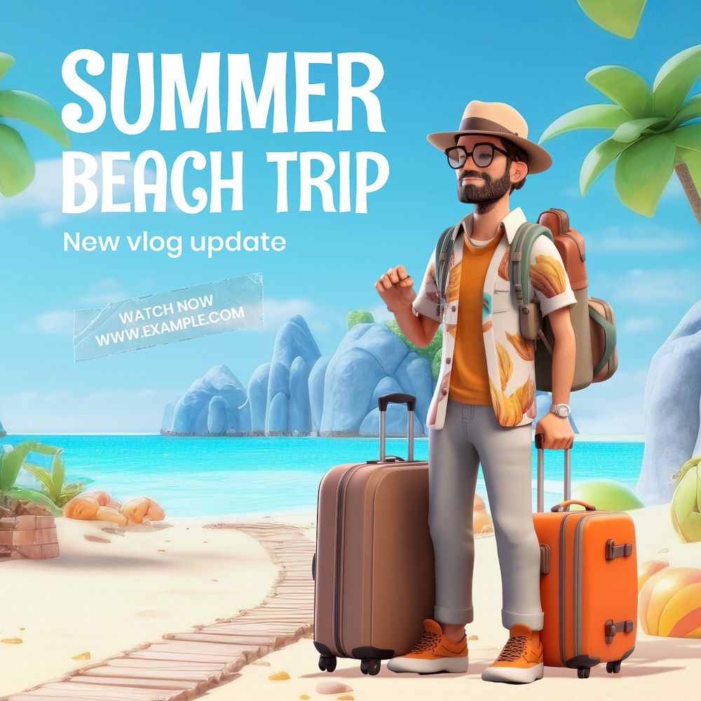 Summer beach trip Instagram post template, editable text