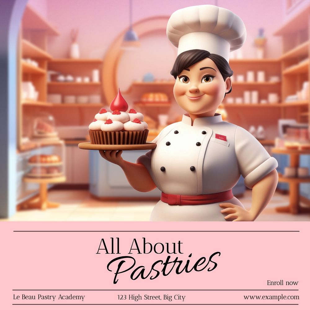 Pastry school Instagram post template, editable text