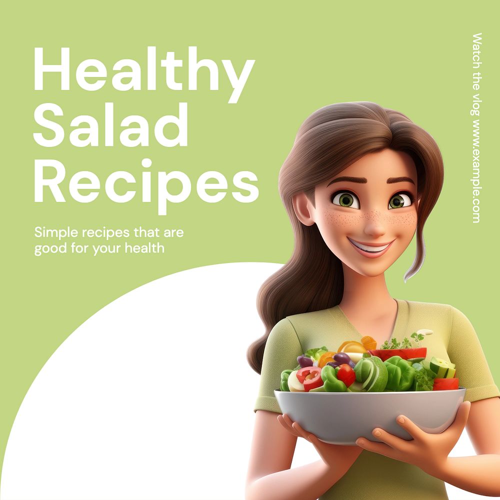 Healthy salad recipes Instagram post template, editable text