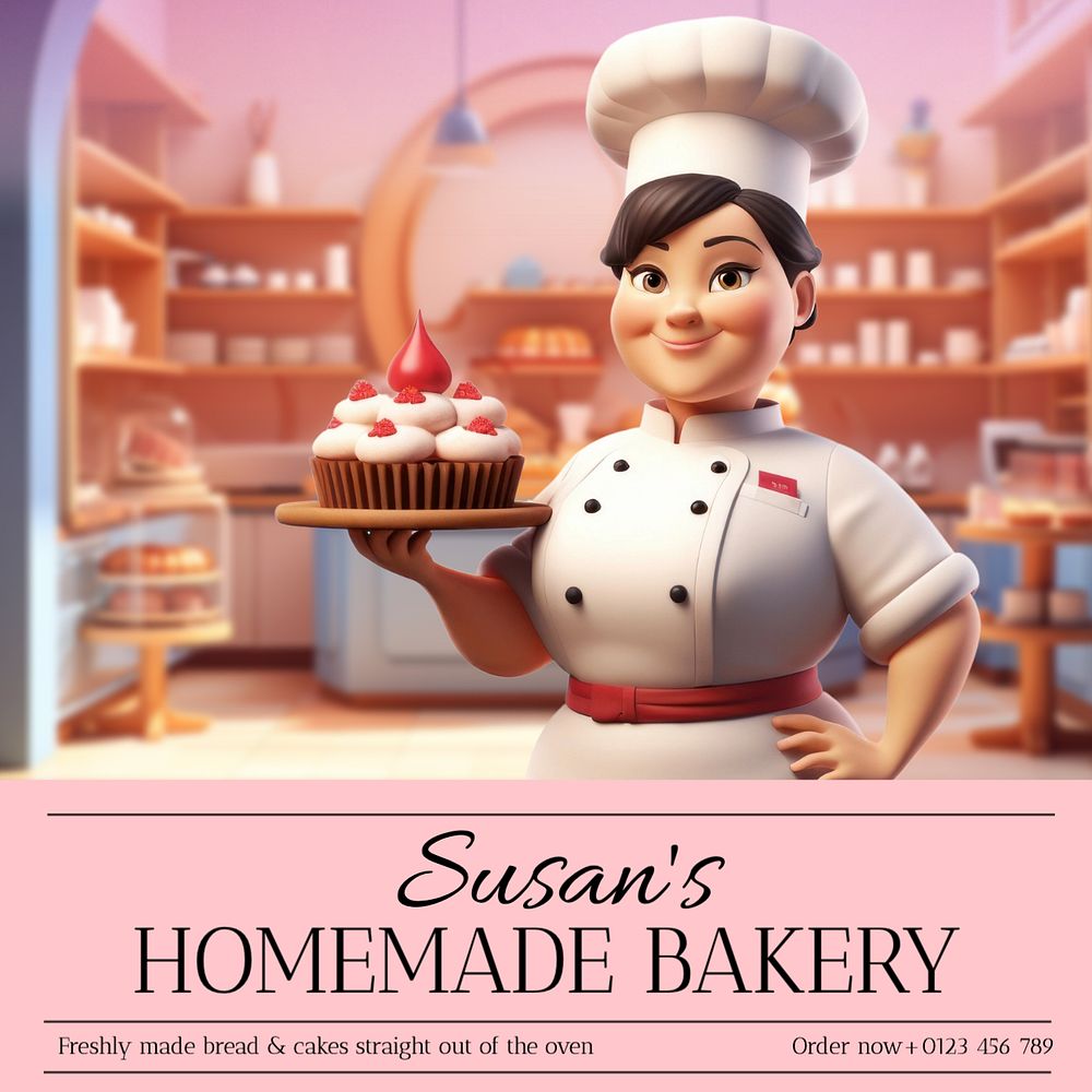 Homemade bakery Instagram post template, editable text