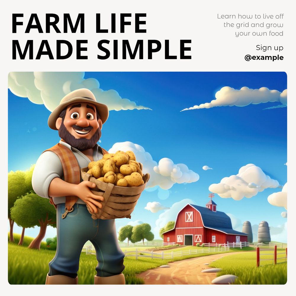 Farm life Instagram post template, editable text