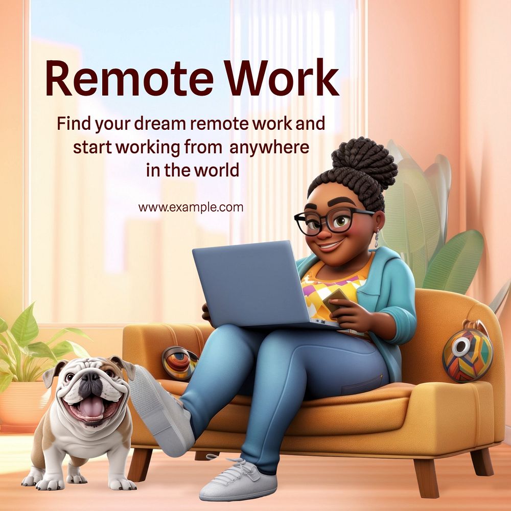 Remote work Instagram post template, editable text