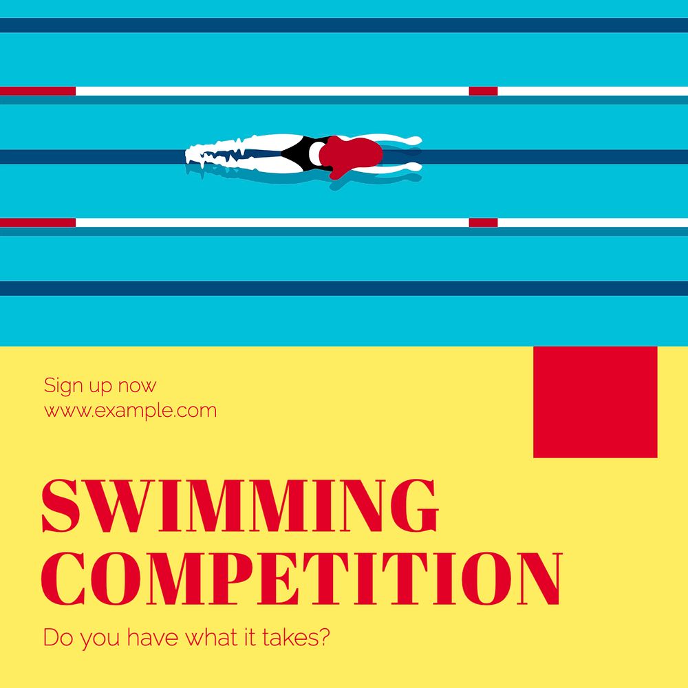 Swimming competition Instagram post template, editable design