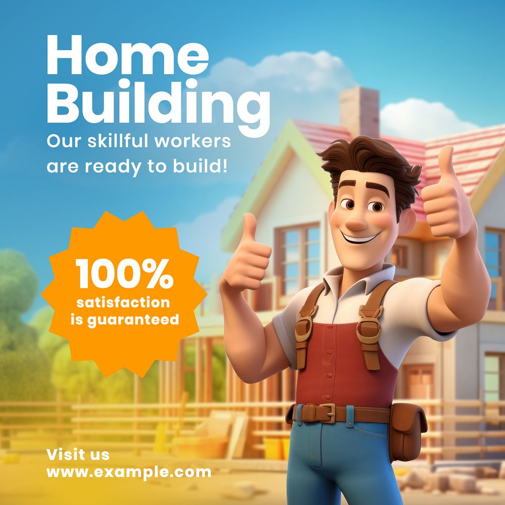 Home building Instagram post template, editable text