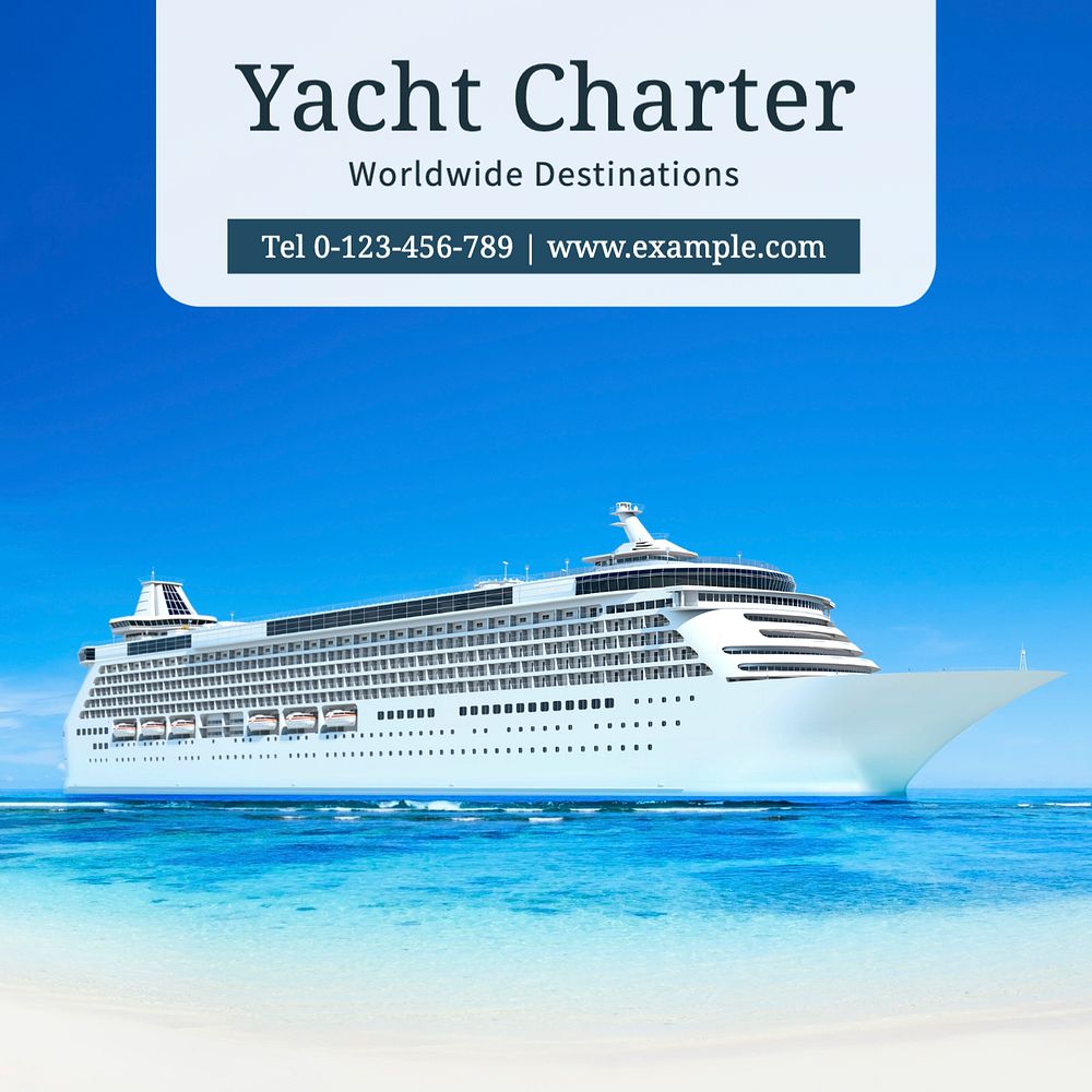 Yacht charter Instagram post template, editable text