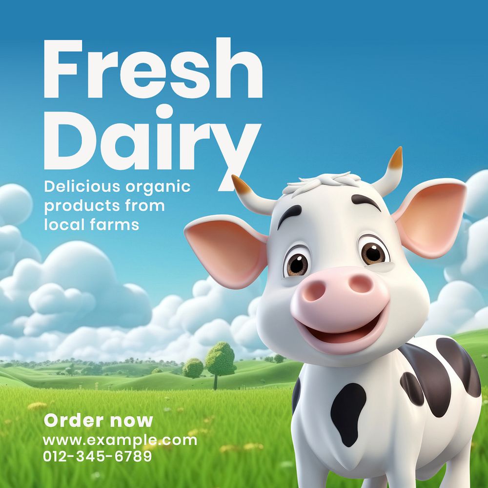 Fresh dairy products Instagram post template, editable text