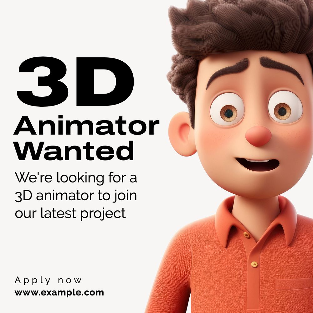 3D animator wanted Instagram post template, editable text