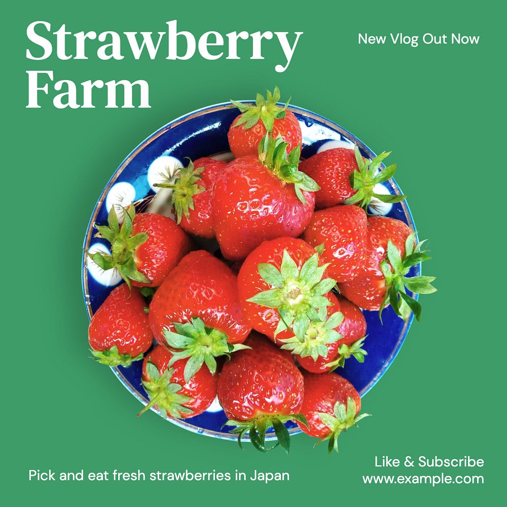 Strawberry farm Instagram post template, editable text