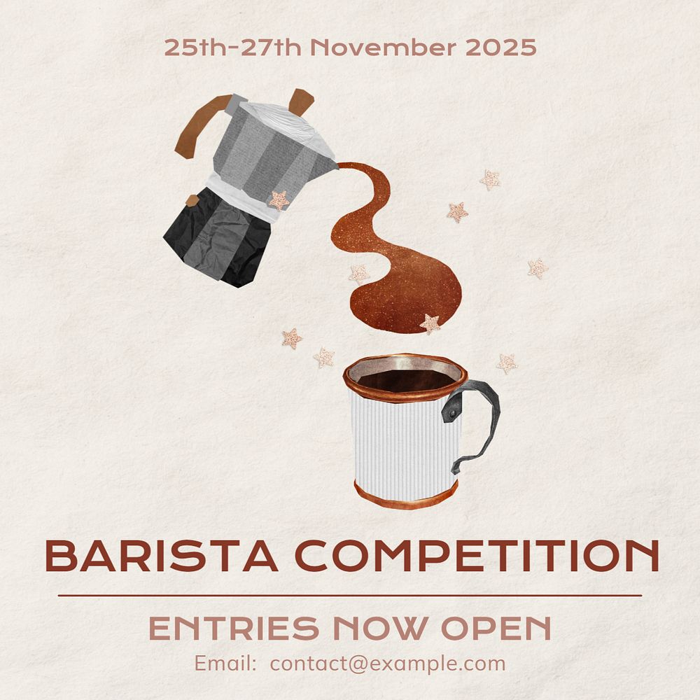 Barista competition Instagram post template, editable text