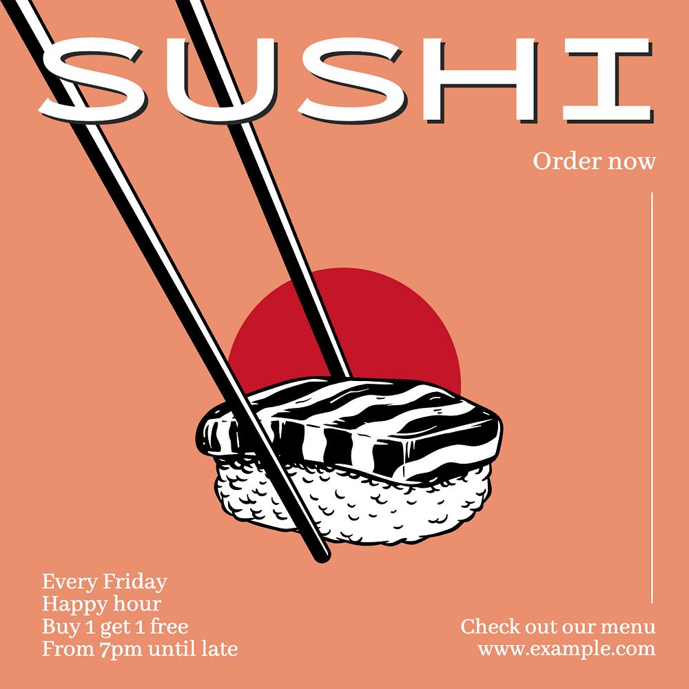 Sushi Instagram post template, editable text