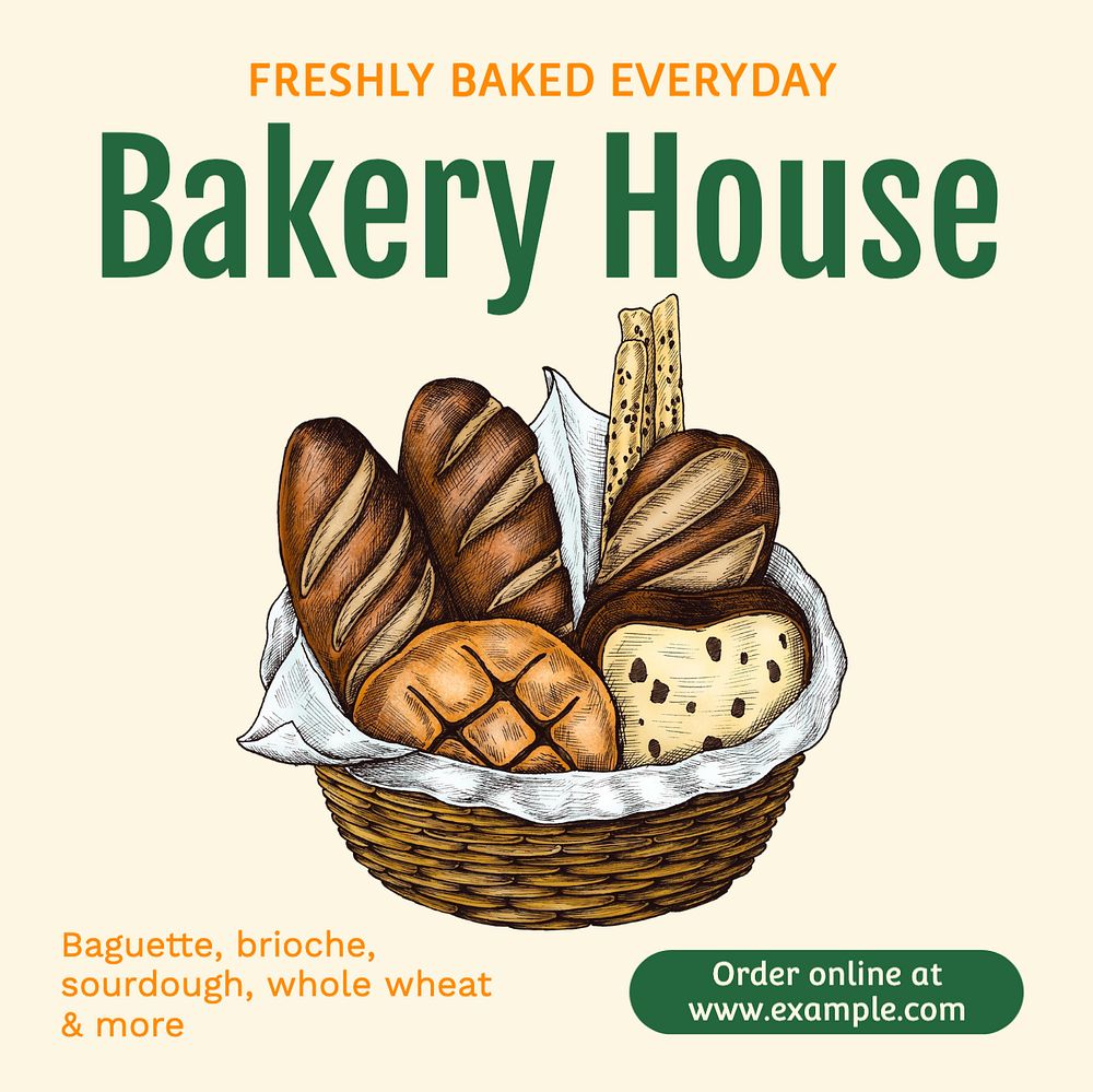 Bakery shop Instagram post template, editable text