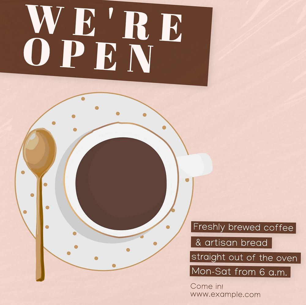 We're open Instagram post template, editable text