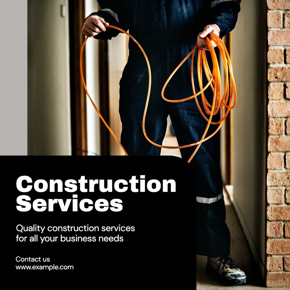 Construction services Instagram post template, editable text